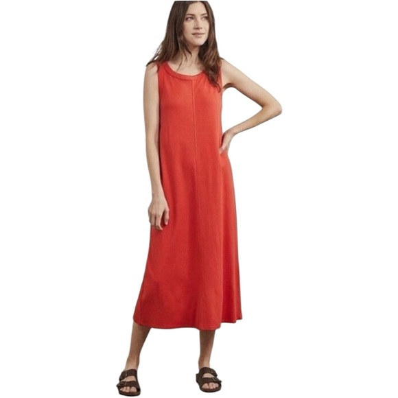 ELIZABETH AND JAMES Cosmic Lava Cotton Sleeveless Tank Midi Dress Red-Orange XS - Picture 1 of 6